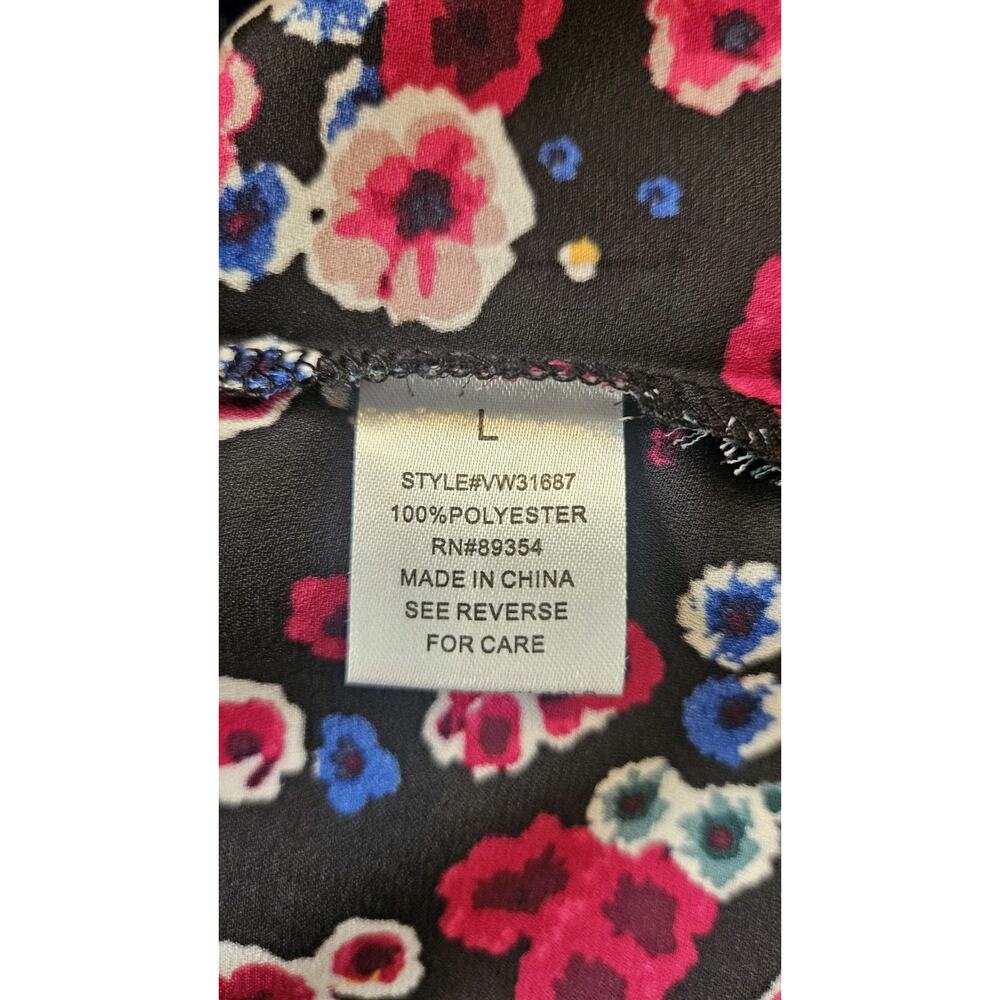 Adrienne Vittadini Womens L Blouse Floral Pullover Smocked Neck L/S - Picture 10 of 11
